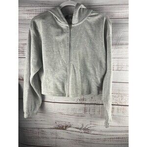 JOLIE & JOY Cropped Hoodie Sweater Womens XL Gray Zip Up Long Sleeve Cotton Bl
